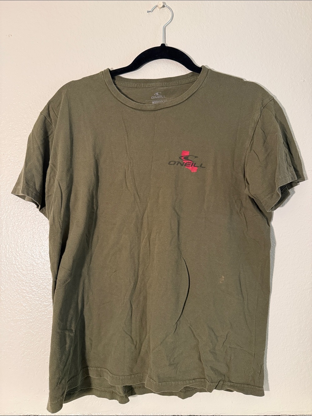 O'Neill Olive Green Short Sleeve Tee with Small Red Logo